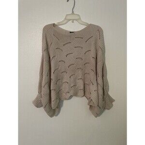 Moon & Madison Open Knit Dolman Sleeve Cropped Poncho Sweater XS pullover